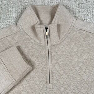 Bugatchi Mens Medium Beige Quilted 1/4 Zip Pullover Sweater